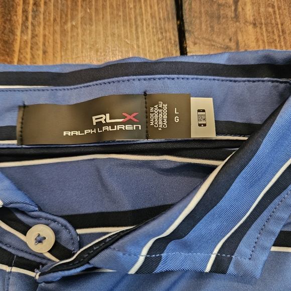 RLX Ralph Lauren Navy and Black Striped Polo Shirt - Picture 2 of 2